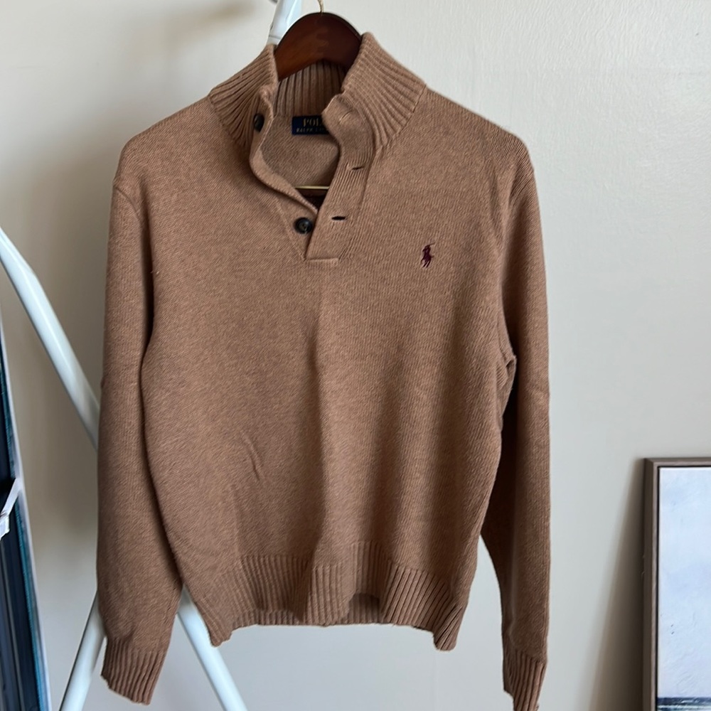 Polo - 3 button sweater- camel- small